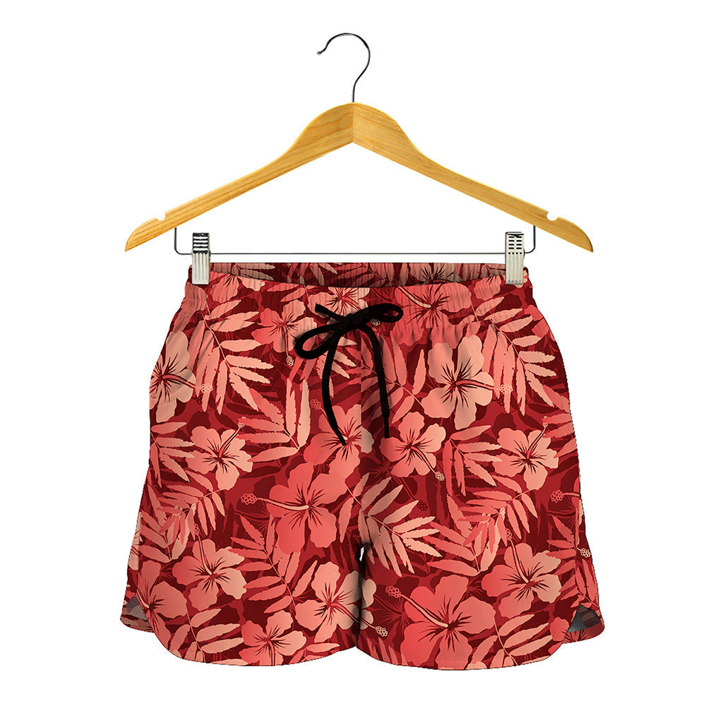 Red Hawaiian Tropical Pattern Print Women's Shorts