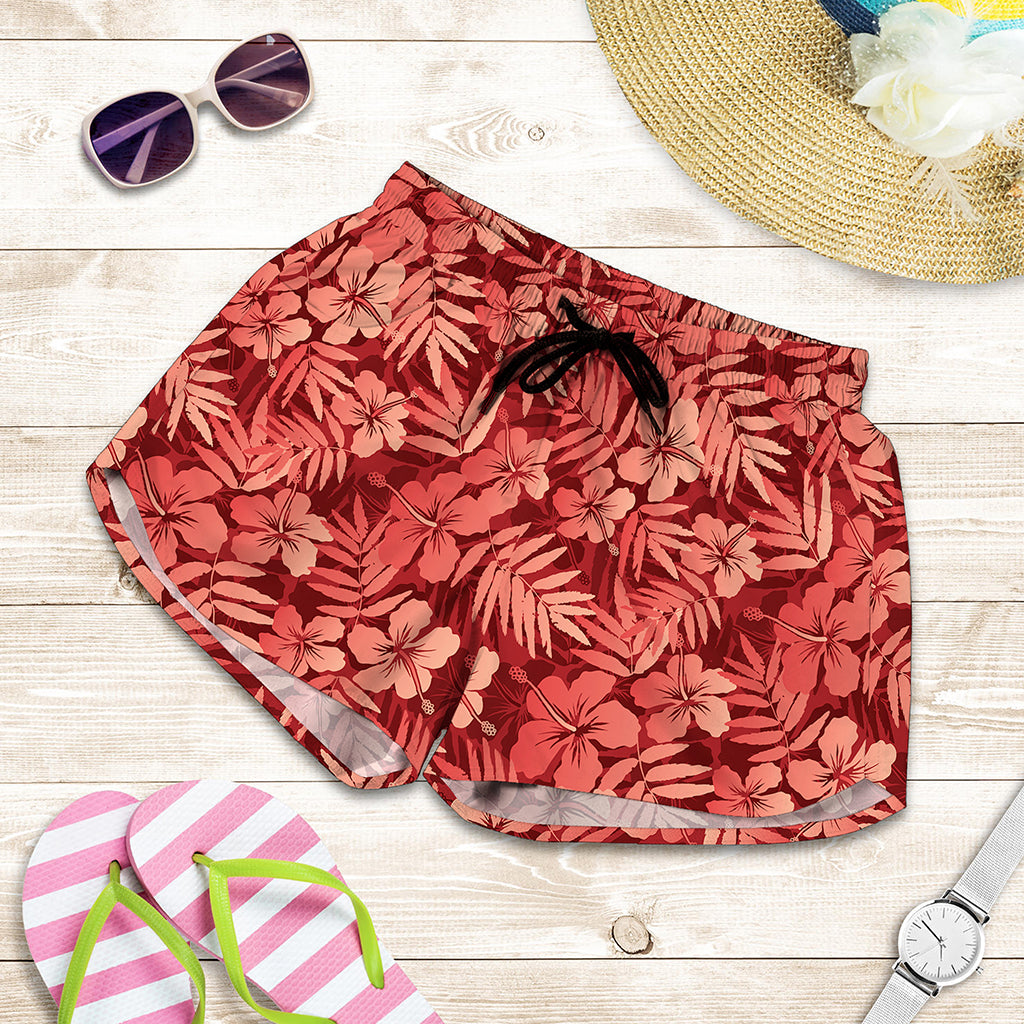 Red Hawaiian Tropical Pattern Print Women's Shorts