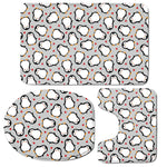 Red Heart And Penguin Pattern Print 3 Piece Bath Mat Set