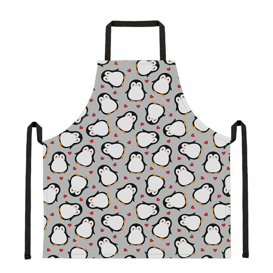 Red Heart And Penguin Pattern Print Apron