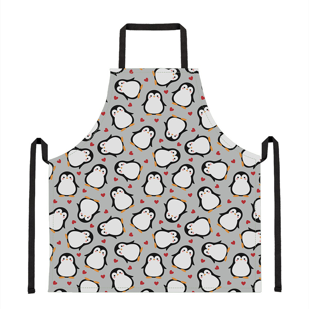 Red Heart And Penguin Pattern Print Apron