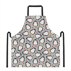 Red Heart And Penguin Pattern Print Apron