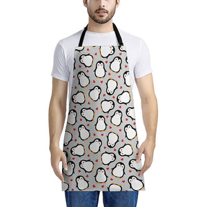 Red Heart And Penguin Pattern Print Apron