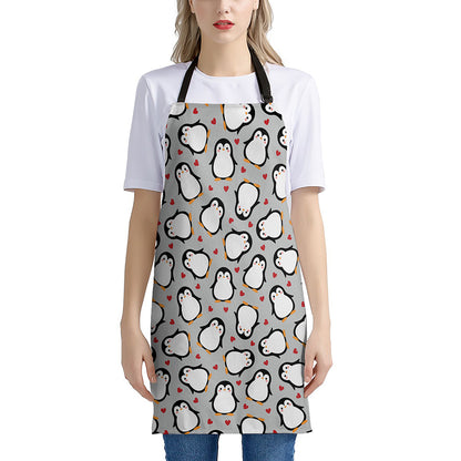 Red Heart And Penguin Pattern Print Apron
