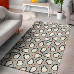 Red Heart And Penguin Pattern Print Area Rug