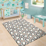 Red Heart And Penguin Pattern Print Area Rug