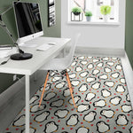 Red Heart And Penguin Pattern Print Area Rug