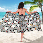 Red Heart And Penguin Pattern Print Beach Sarong Wrap