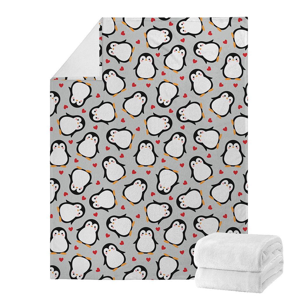 Red Heart And Penguin Pattern Print Blanket