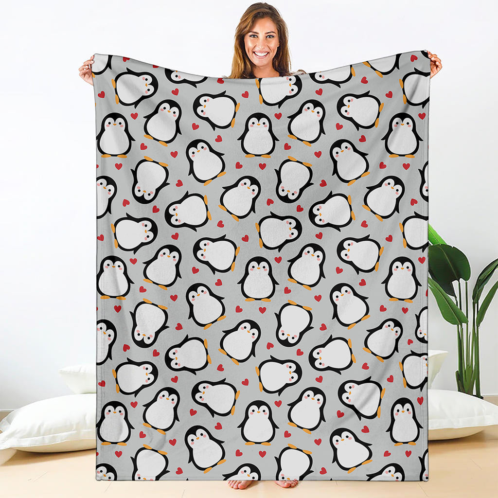 Red Heart And Penguin Pattern Print Blanket