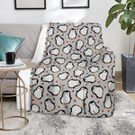Red Heart And Penguin Pattern Print Blanket