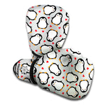 Red Heart And Penguin Pattern Print Boxing Gloves