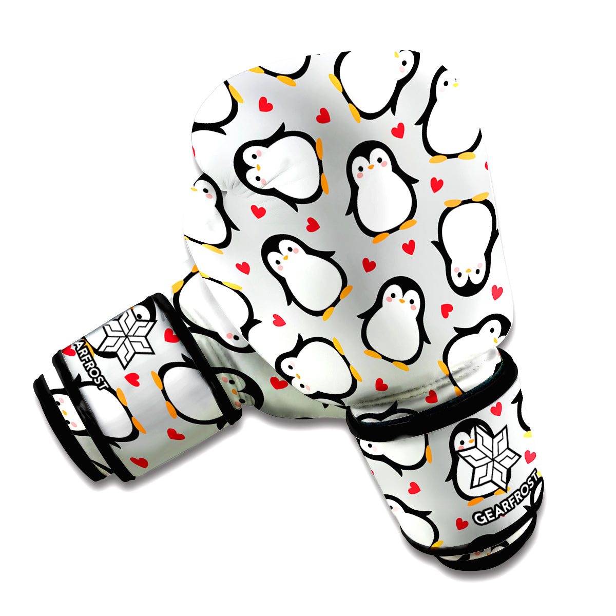 Red Heart And Penguin Pattern Print Boxing Gloves