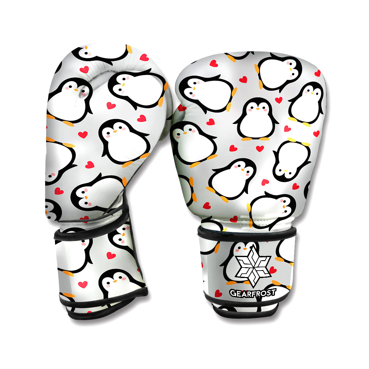 Red Heart And Penguin Pattern Print Boxing Gloves