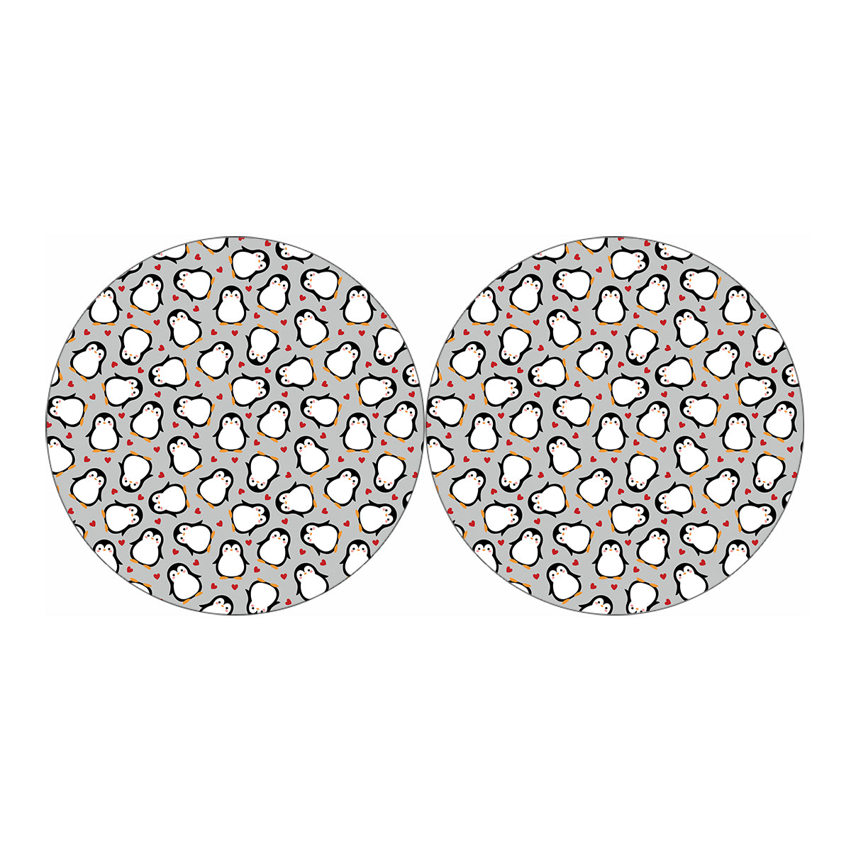 Red Heart And Penguin Pattern Print Car Coasters