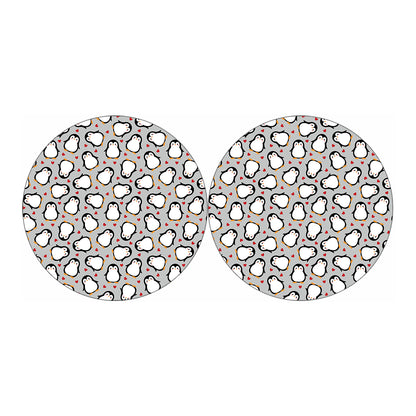 Red Heart And Penguin Pattern Print Car Coasters