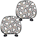 Red Heart And Penguin Pattern Print Car Headrest Covers
