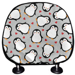 Red Heart And Penguin Pattern Print Car Headrest Covers