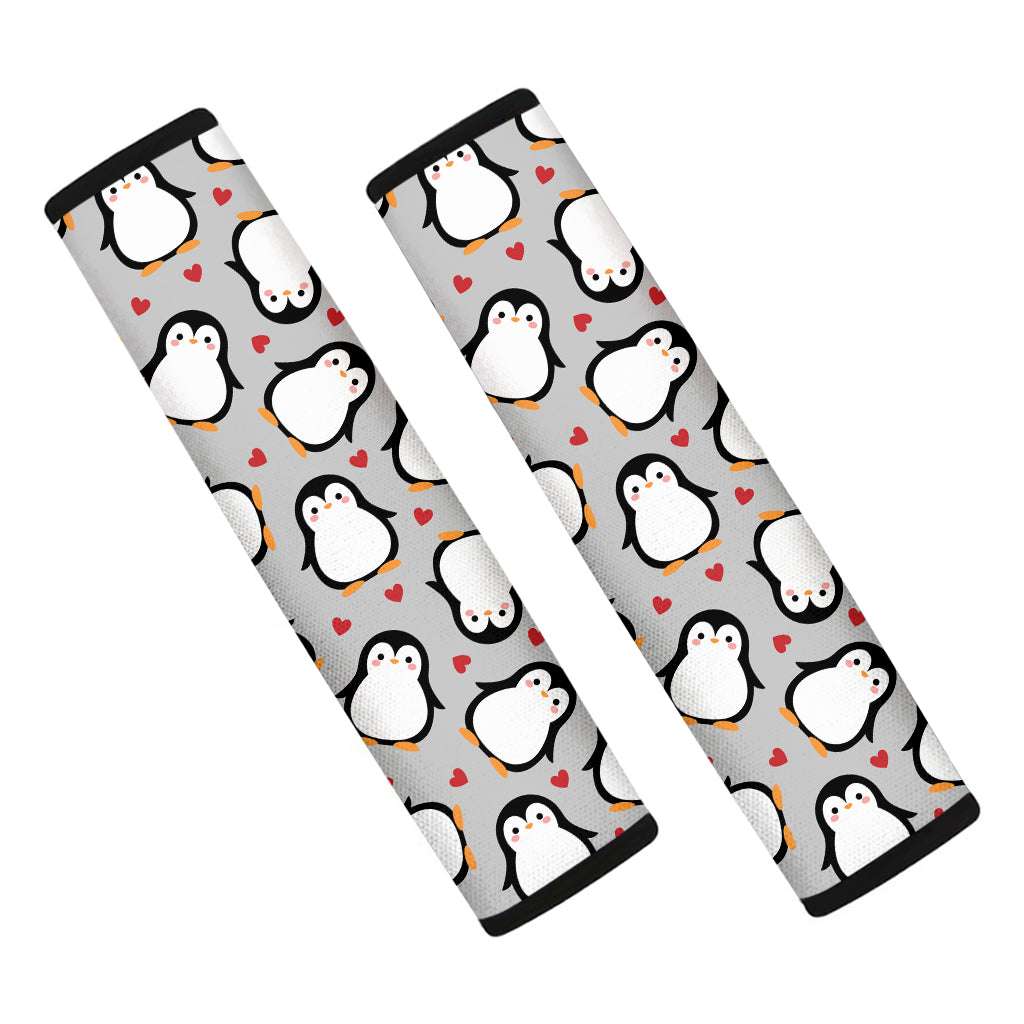 Red Heart And Penguin Pattern Print Car Seat Belt Covers