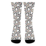 Red Heart And Penguin Pattern Print Crew Socks