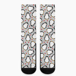 Red Heart And Penguin Pattern Print Crew Socks