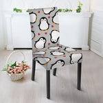 Red Heart And Penguin Pattern Print Dining Chair Slipcover