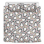 Red Heart And Penguin Pattern Print Duvet Cover Bedding Set