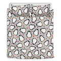 Red Heart And Penguin Pattern Print Duvet Cover Bedding Set