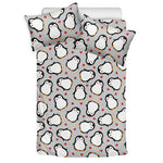 Red Heart And Penguin Pattern Print Duvet Cover Bedding Set