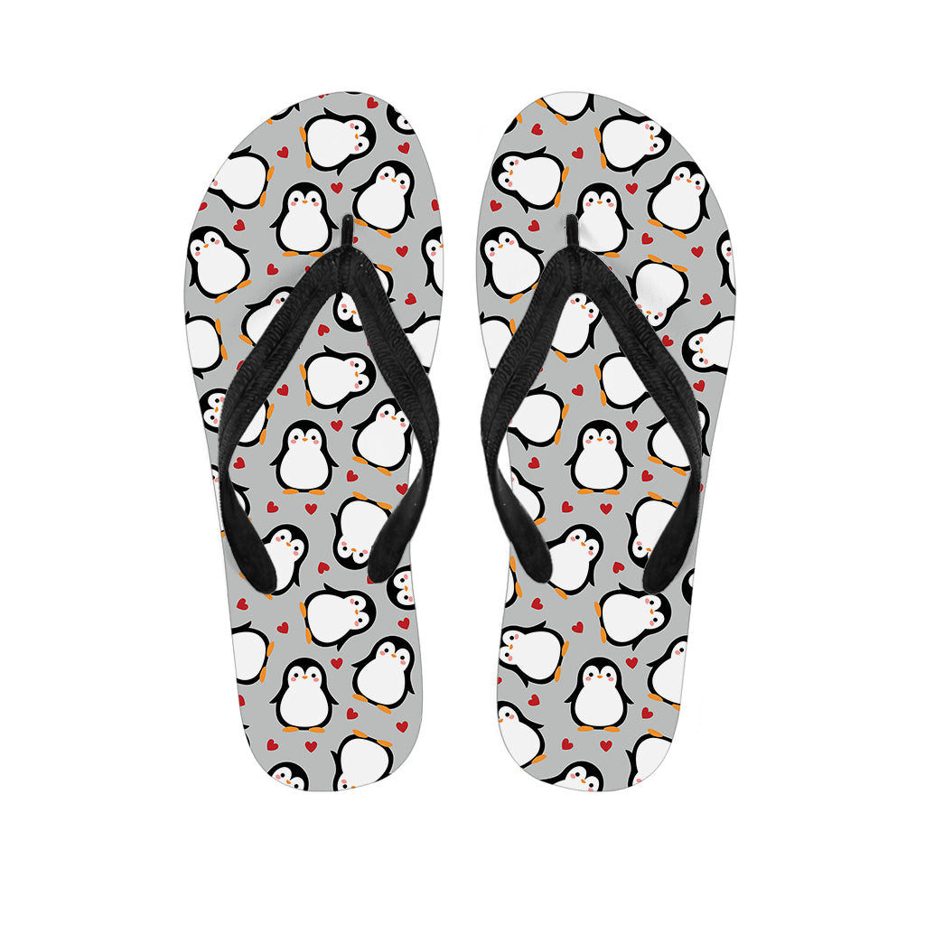 Red Heart And Penguin Pattern Print Flip Flops