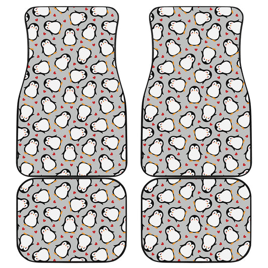 Red Heart And Penguin Pattern Print Front and Back Car Floor Mats