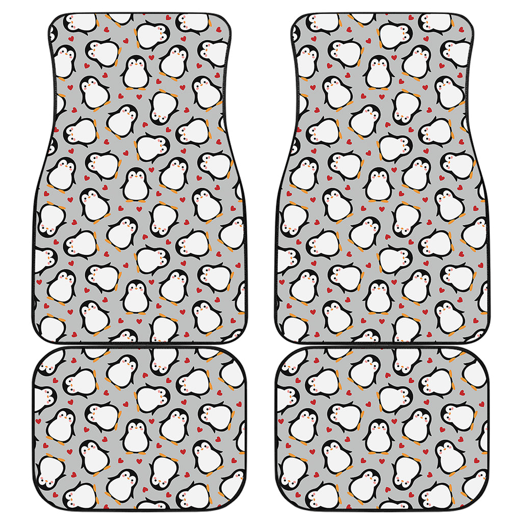 Red Heart And Penguin Pattern Print Front and Back Car Floor Mats