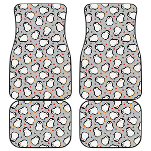 Red Heart And Penguin Pattern Print Front and Back Car Floor Mats