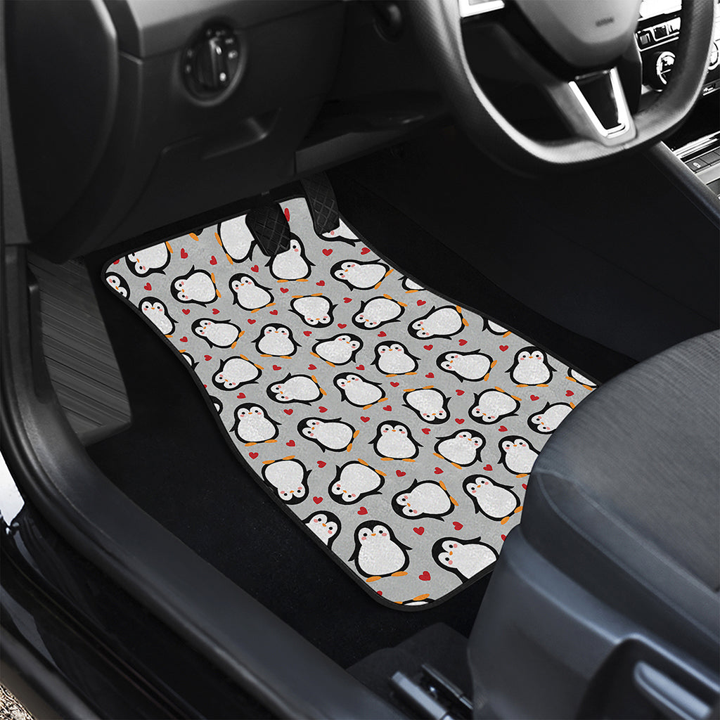 Red Heart And Penguin Pattern Print Front and Back Car Floor Mats