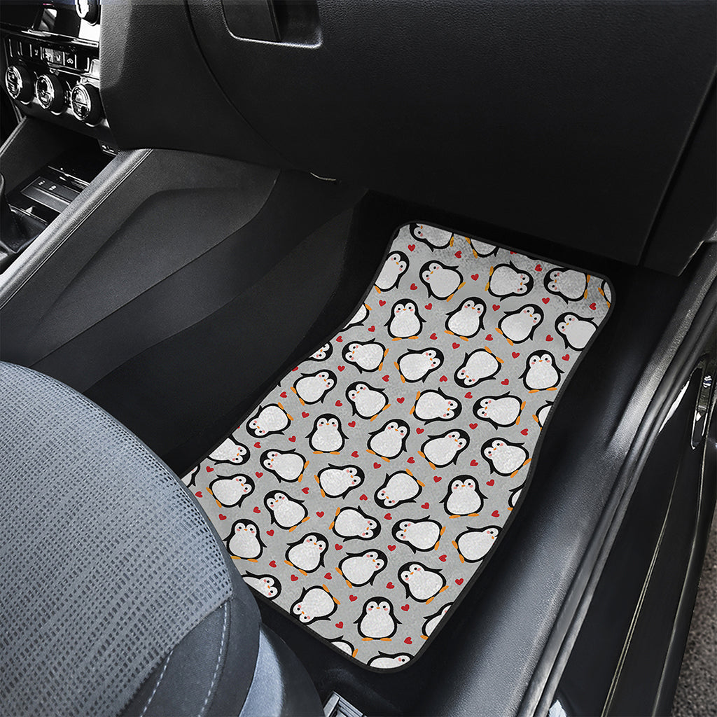 Red Heart And Penguin Pattern Print Front and Back Car Floor Mats