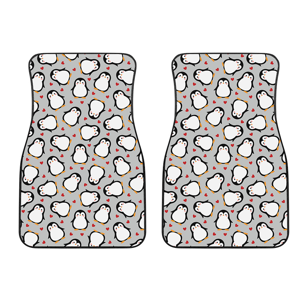 Red Heart And Penguin Pattern Print Front Car Floor Mats