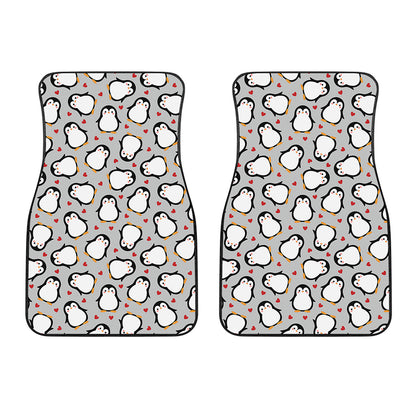Red Heart And Penguin Pattern Print Front Car Floor Mats
