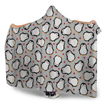 Red Heart And Penguin Pattern Print Hooded Blanket