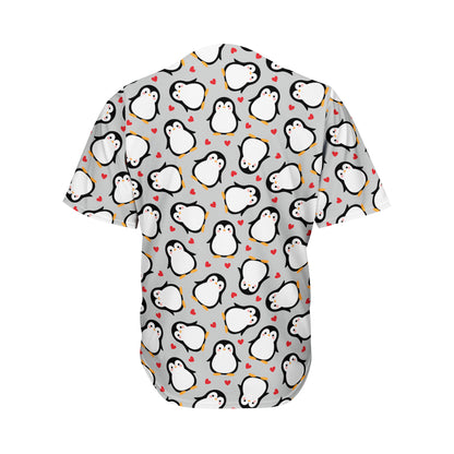Red Heart And Penguin Pattern Print Men's Baseball Jersey