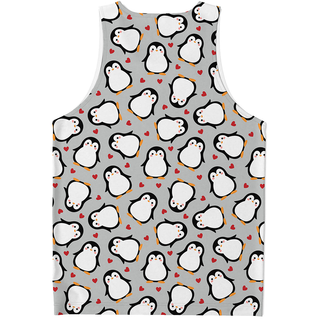 Red Heart And Penguin Pattern Print Men's Tank Top