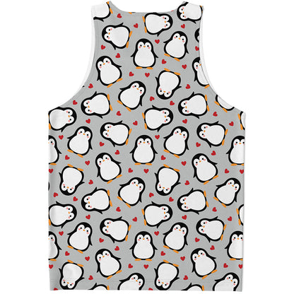 Red Heart And Penguin Pattern Print Men's Tank Top