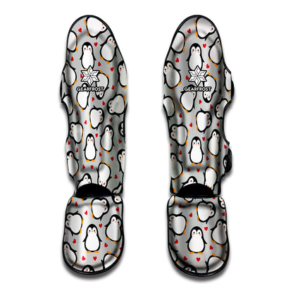 Red Heart And Penguin Pattern Print Muay Thai Shin Guard