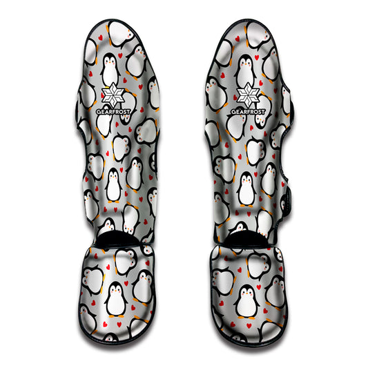 Red Heart And Penguin Pattern Print Muay Thai Shin Guard