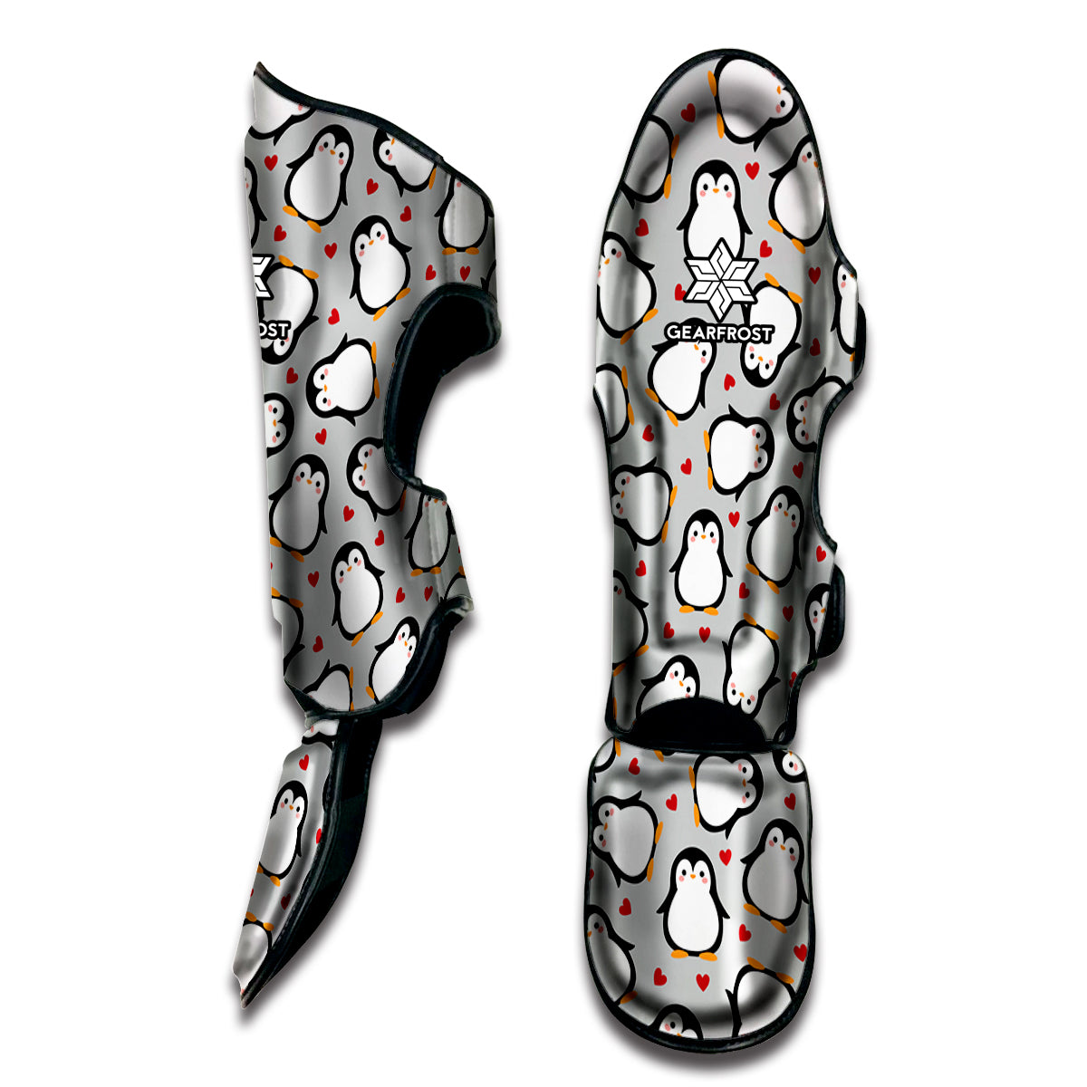 Red Heart And Penguin Pattern Print Muay Thai Shin Guard