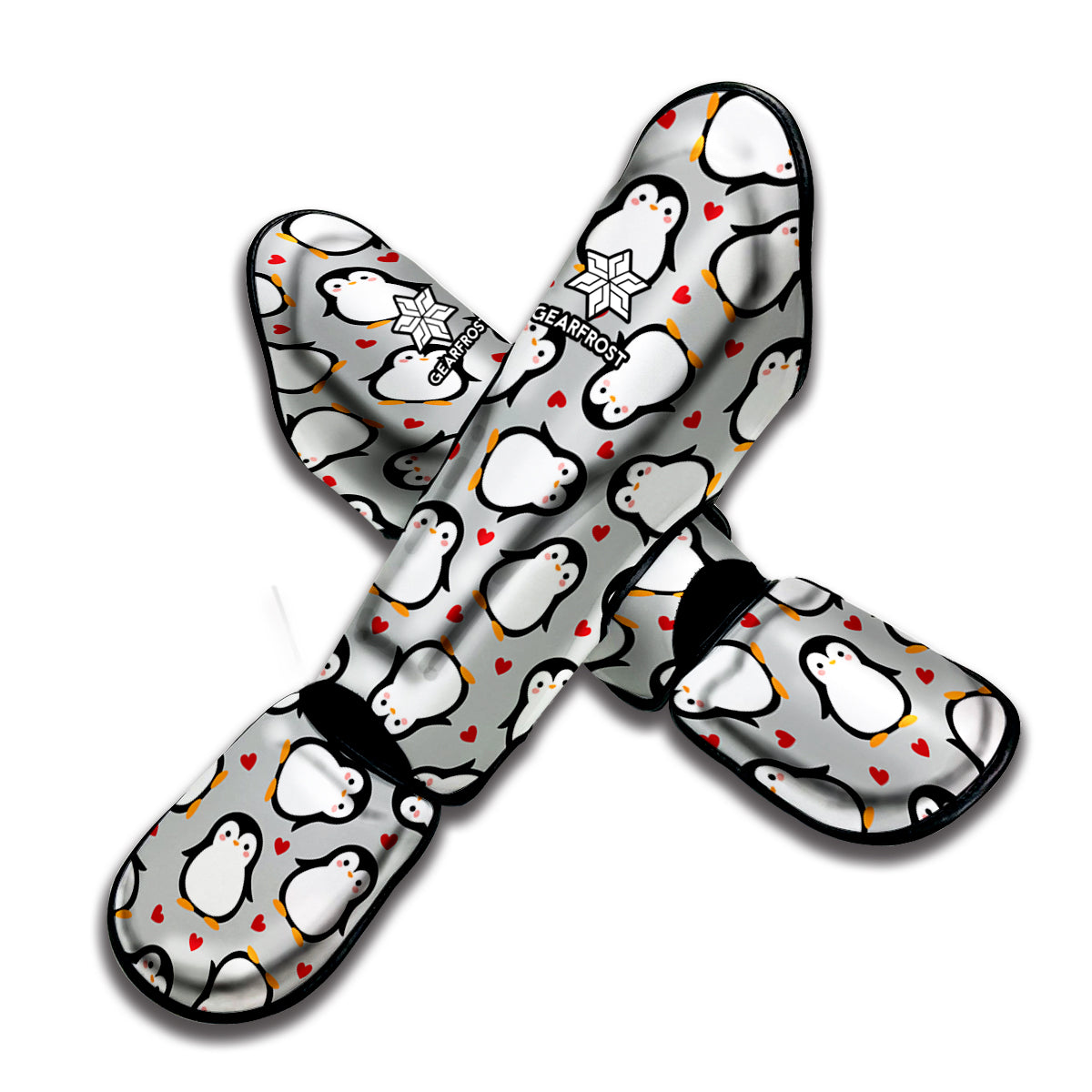 Red Heart And Penguin Pattern Print Muay Thai Shin Guard