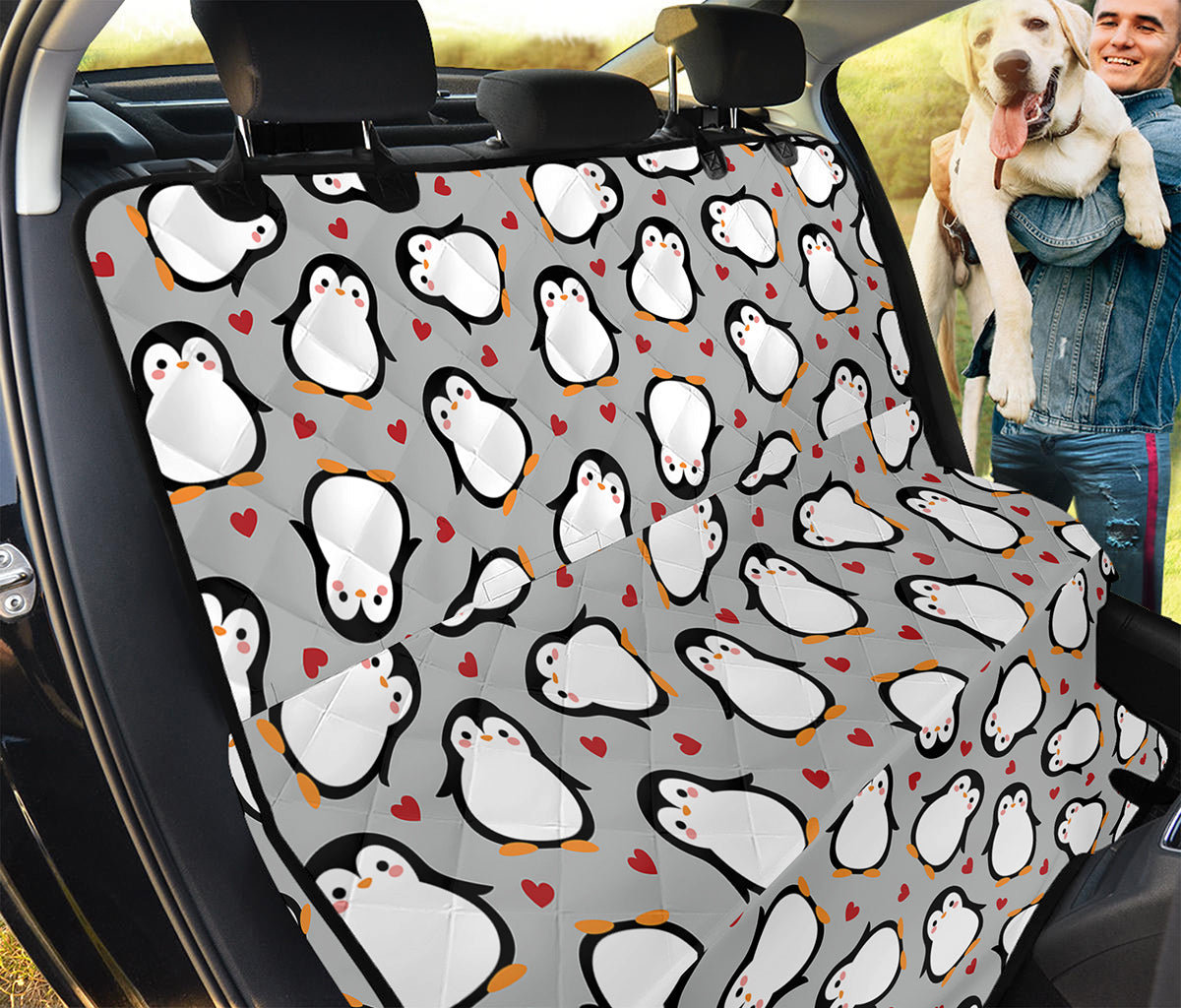 Red Heart And Penguin Pattern Print Pet Car Back Seat Cover