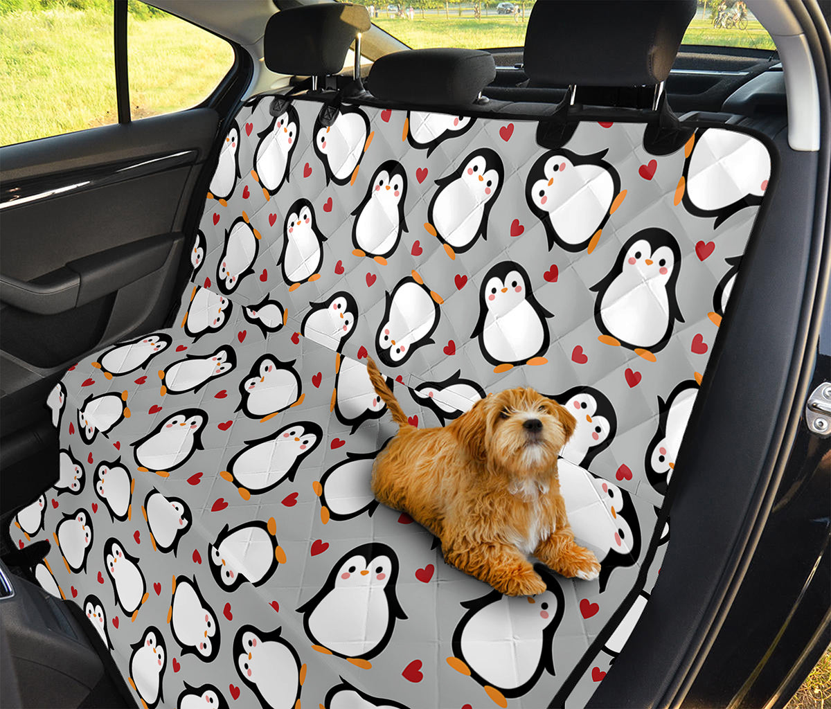 Red Heart And Penguin Pattern Print Pet Car Back Seat Cover