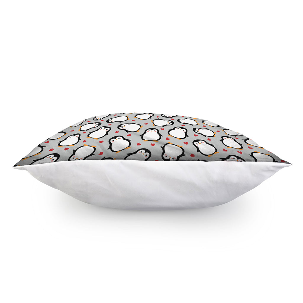 Red Heart And Penguin Pattern Print Pillow Cover