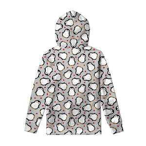 Red Heart And Penguin Pattern Print Pullover Hoodie