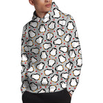 Red Heart And Penguin Pattern Print Pullover Hoodie